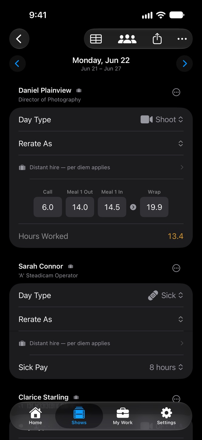 TimeCardRobot daily time entry on iPhone