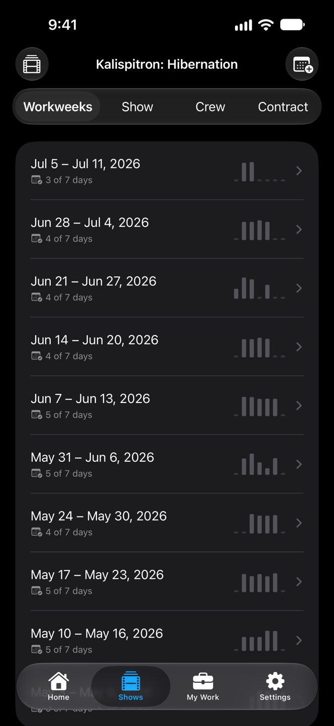 TimeCardRobot weekly per-crew breakdown on iPhone